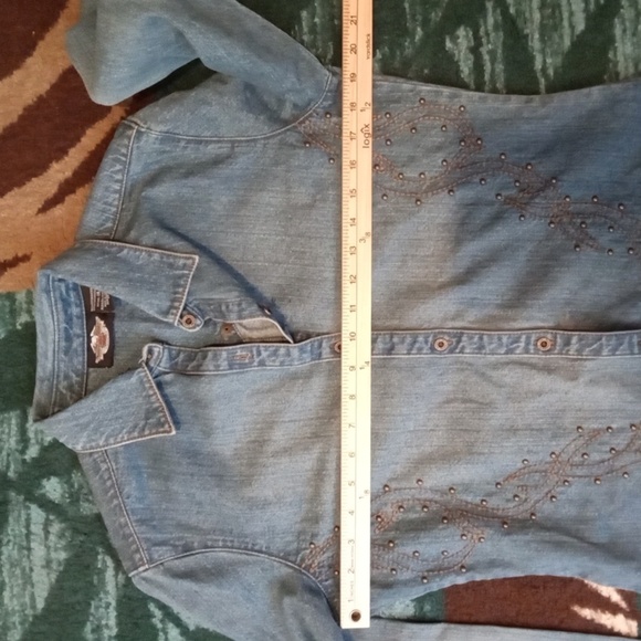 Harley-Davidson Blue Embroidered Button-Down Shirt Denium Costal Womens M - Picture 8 of 11